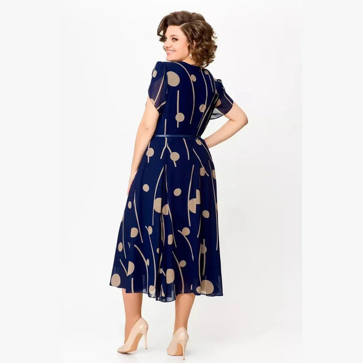 IVY | NAVY POLKA DOT PRINT CHIFFON MIDI DRESS - Harry & Olivia Birmingham