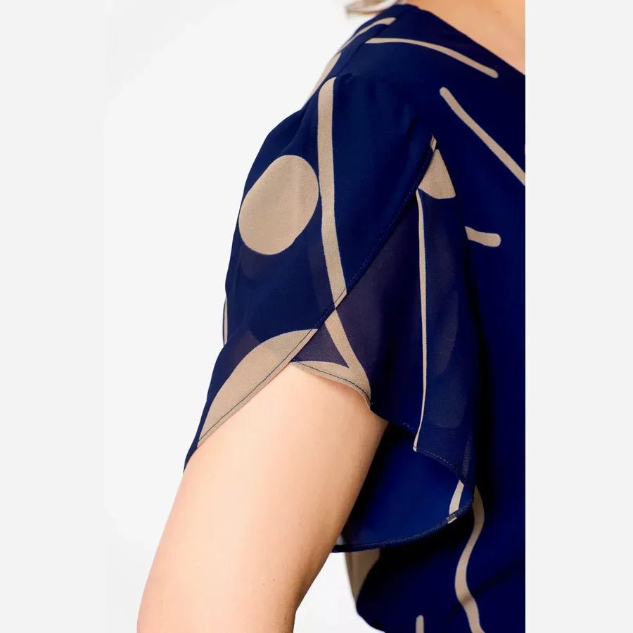 IVY | NAVY POLKA DOT PRINT CHIFFON MIDI DRESS - Harry & Olivia Birmingham