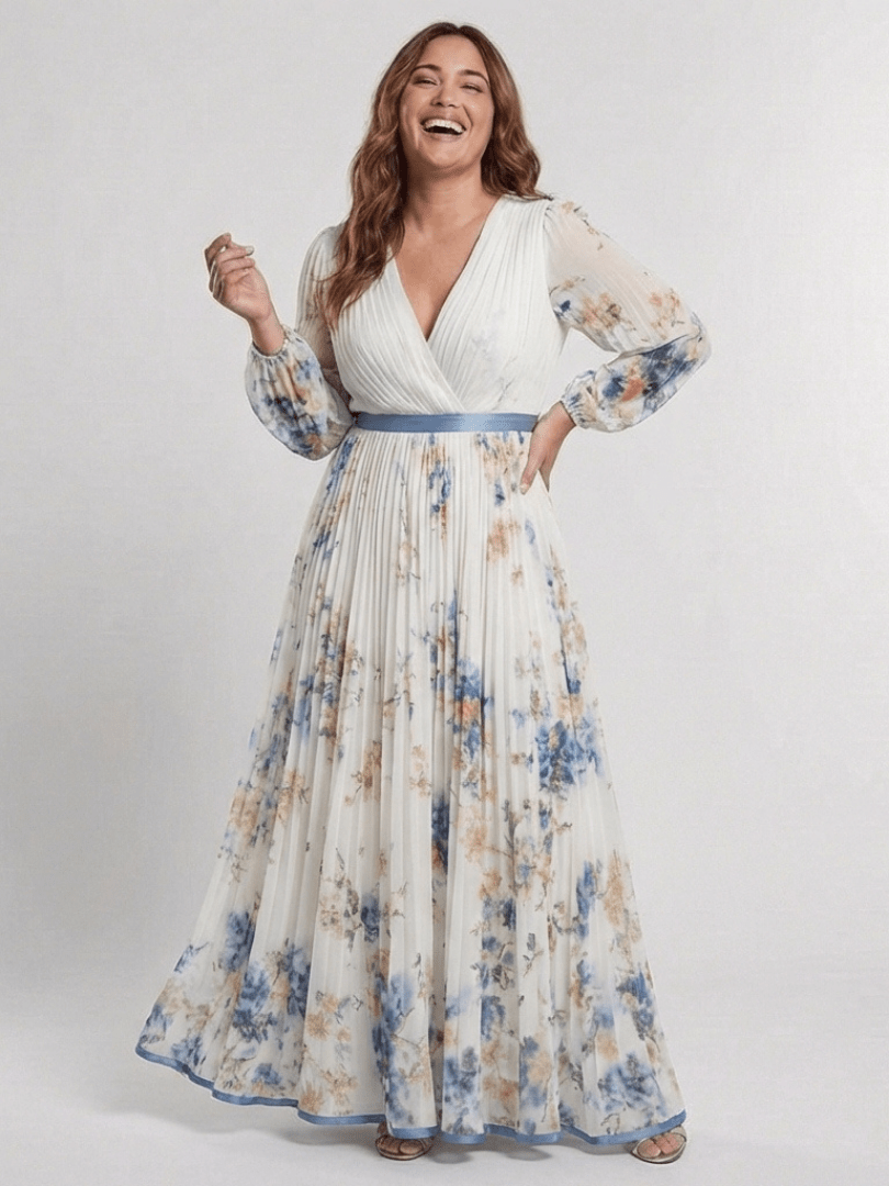 Lavinia | Long Sleeve V Neck Floral Maxi Dress - Harry & Olivia Birmingham