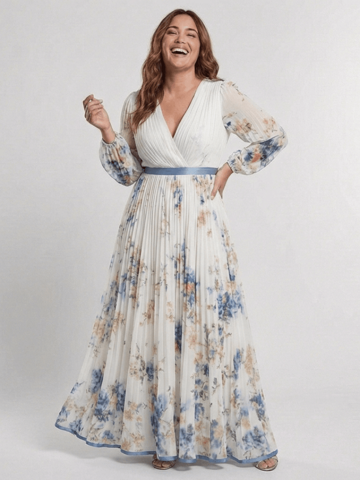 Lavinia | Long Sleeve V Neck Floral Maxi Dress - Harry & Olivia Birmingham