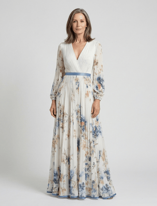 Lavinia | Long Sleeve V Neck Floral Maxi Dress - Harry & Olivia Birmingham