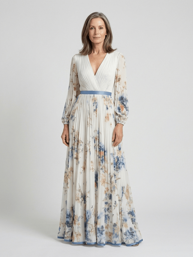 Lavinia | Long Sleeve V Neck Floral Maxi Dress - Harry & Olivia Birmingham