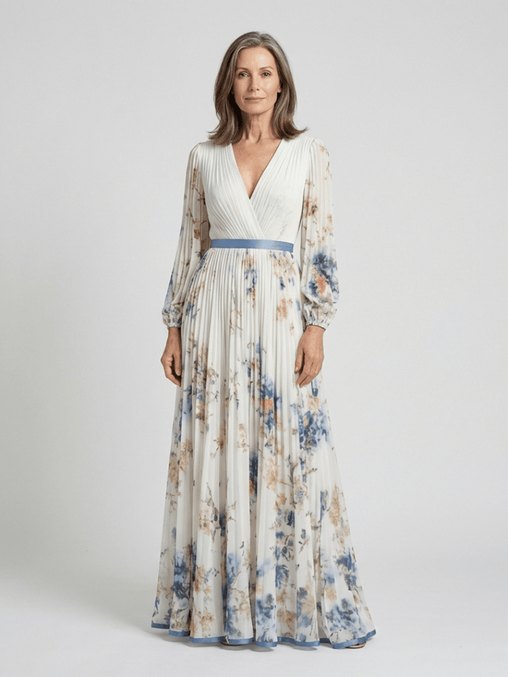 Lavinia | Long Sleeve V Neck Floral Maxi Dress - Harry & Olivia Birmingham