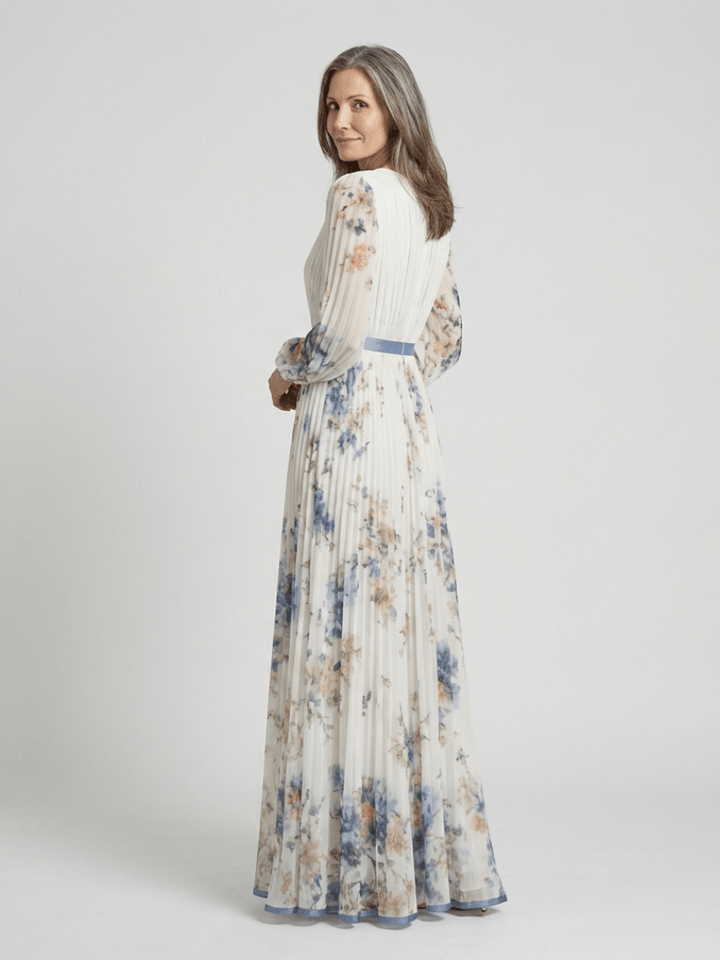 Lavinia | Long Sleeve V Neck Floral Maxi Dress - Harry & Olivia Birmingham