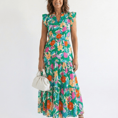 Lila | Floral V-Neck Tiered Midi Dress - Harry & Olivia Birmingham