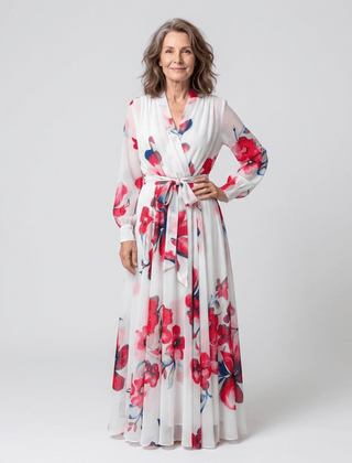 Lillian | Floral Long Sleeve Wrap Maxi Dress - Harry & Olivia Birmingham