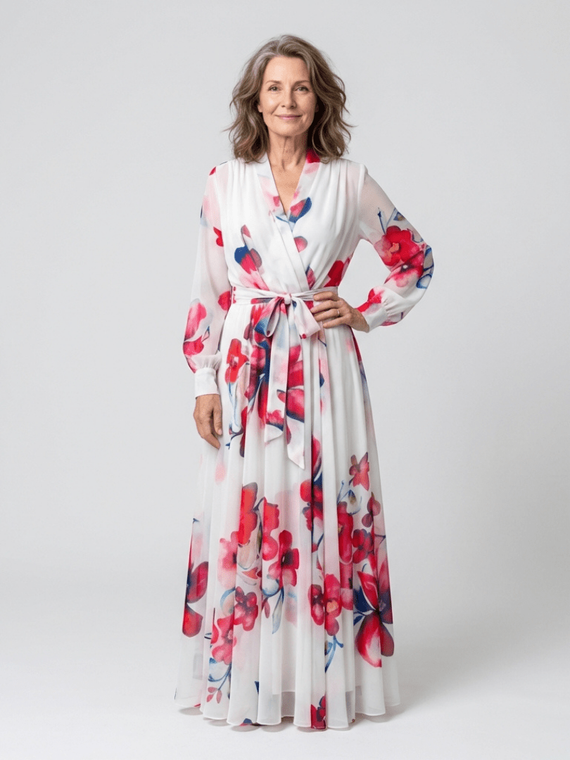 Lillian | Floral Long Sleeve Wrap Maxi Dress - Harry & Olivia Birmingham