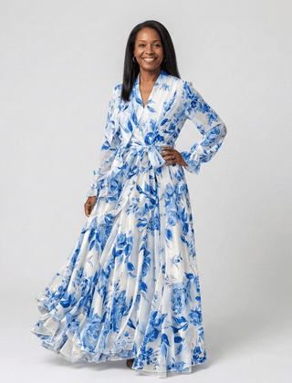 Lillian | Floral Long Sleeve Wrap Maxi Dress - Harry & Olivia Birmingham