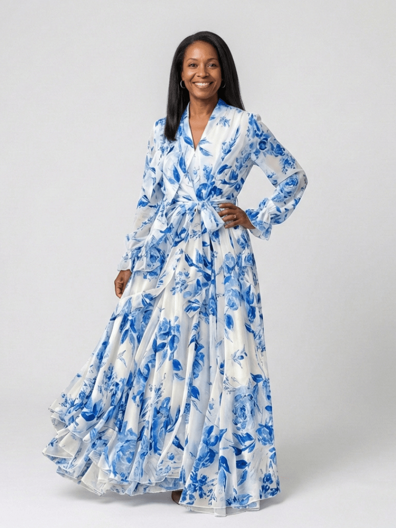 Lillian | Floral Long Sleeve Wrap Maxi Dress - Harry & Olivia Birmingham