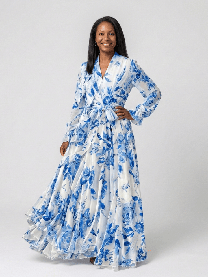 Lillian | Floral Long Sleeve Wrap Maxi Dress - Harry & Olivia Birmingham