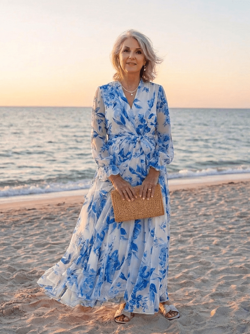 Lillian | Floral Long Sleeve Wrap Maxi Dress - Harry & Olivia Birmingham