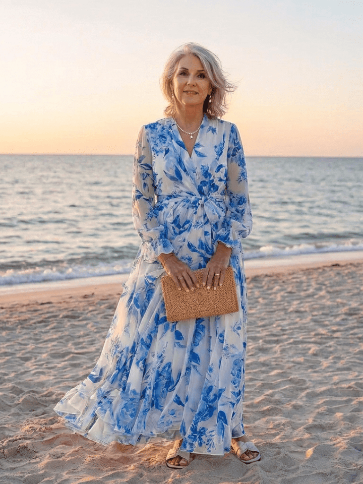 Lillian | Floral Long Sleeve Wrap Maxi Dress - Harry & Olivia Birmingham