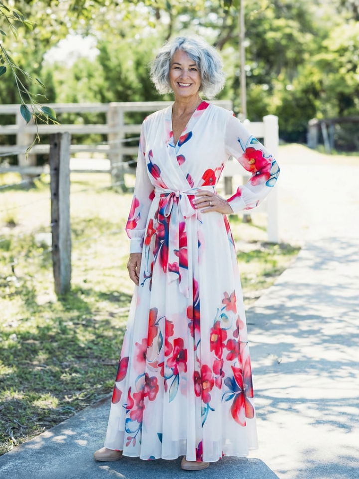 Lillian | Floral Long Sleeve Wrap Maxi Dress - Harry & Olivia Birmingham