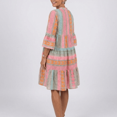 Maelle | Geometric Print V Neck Tiered Knee Length Dress - Harry & Olivia Birmingham