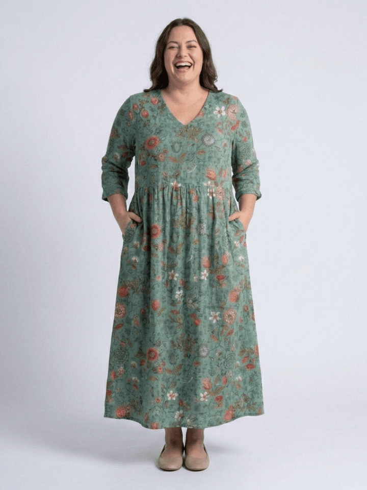 Marina | Floral V Neck Three Quarter Sleeve Maxi Dress - Harry & Olivia Birmingham