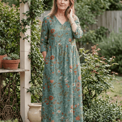 Marina | Floral V Neck Three Quarter Sleeve Maxi Dress - Harry & Olivia Birmingham