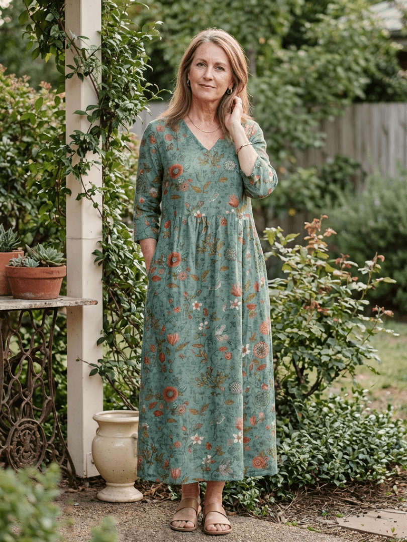Marina | Floral V Neck Three Quarter Sleeve Maxi Dress - Harry & Olivia Birmingham