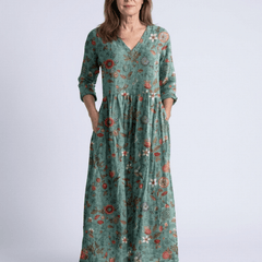 Marina | Floral V Neck Three Quarter Sleeve Maxi Dress - Harry & Olivia Birmingham