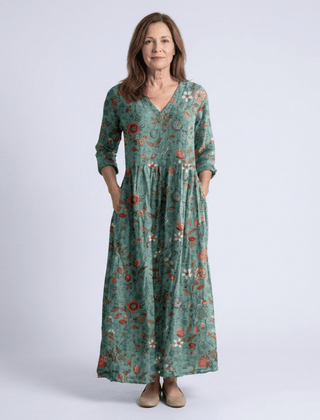 Marina | Floral V Neck Three Quarter Sleeve Maxi Dress - Harry & Olivia Birmingham