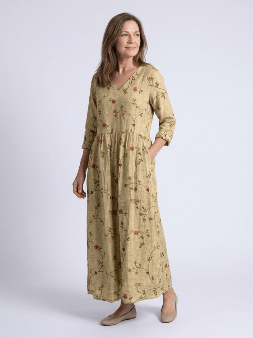 Marina | Floral V Neck Three Quarter Sleeve Maxi Dress - Harry & Olivia Birmingham