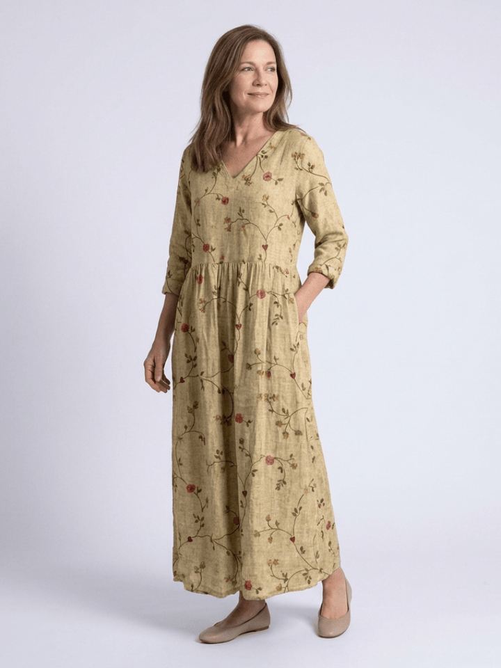 Marina | Floral V Neck Three Quarter Sleeve Maxi Dress - Harry & Olivia Birmingham
