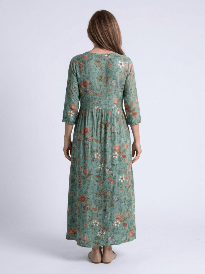 Marina | Floral V Neck Three Quarter Sleeve Maxi Dress - Harry & Olivia Birmingham