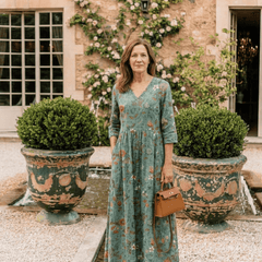 Marina | Floral V Neck Three Quarter Sleeve Maxi Dress - Harry & Olivia Birmingham