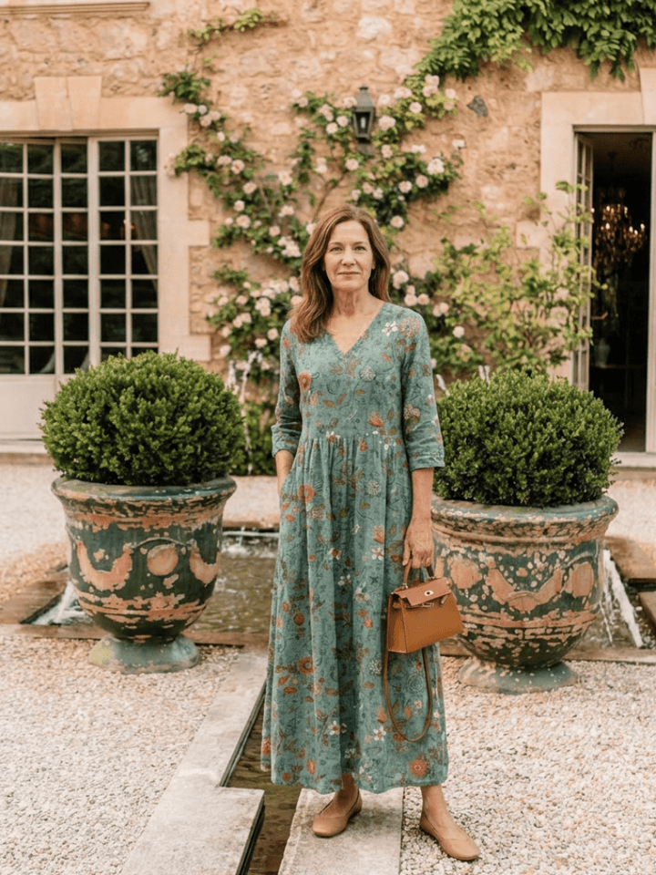 Marina | Floral V Neck Three Quarter Sleeve Maxi Dress - Harry & Olivia Birmingham