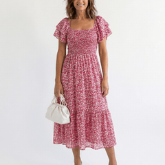 Odette | Off Shoulder Floral Smocked Midi Dress - Harry & Olivia Birmingham