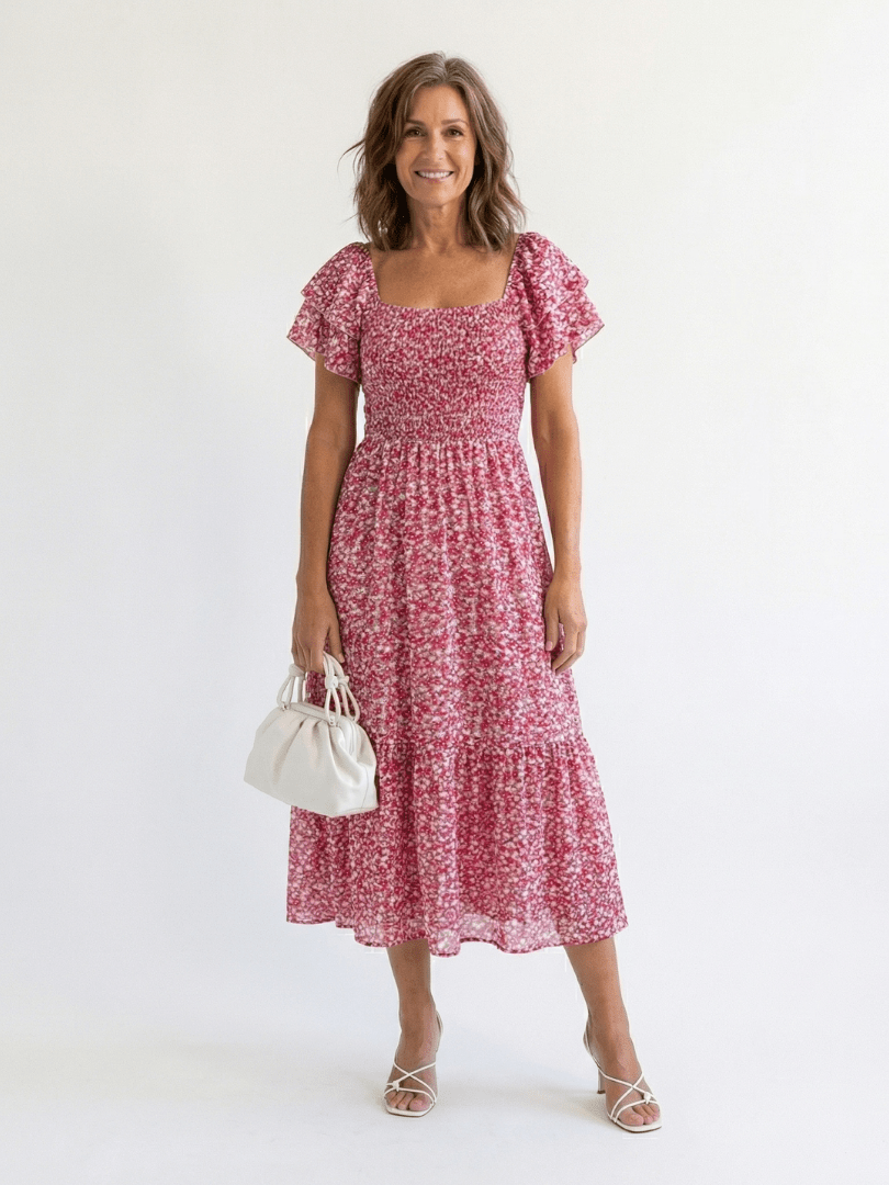Odette | Off Shoulder Floral Smocked Midi Dress - Harry & Olivia Birmingham