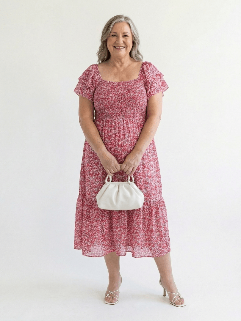 Odette | Off Shoulder Floral Smocked Midi Dress - Harry & Olivia Birmingham