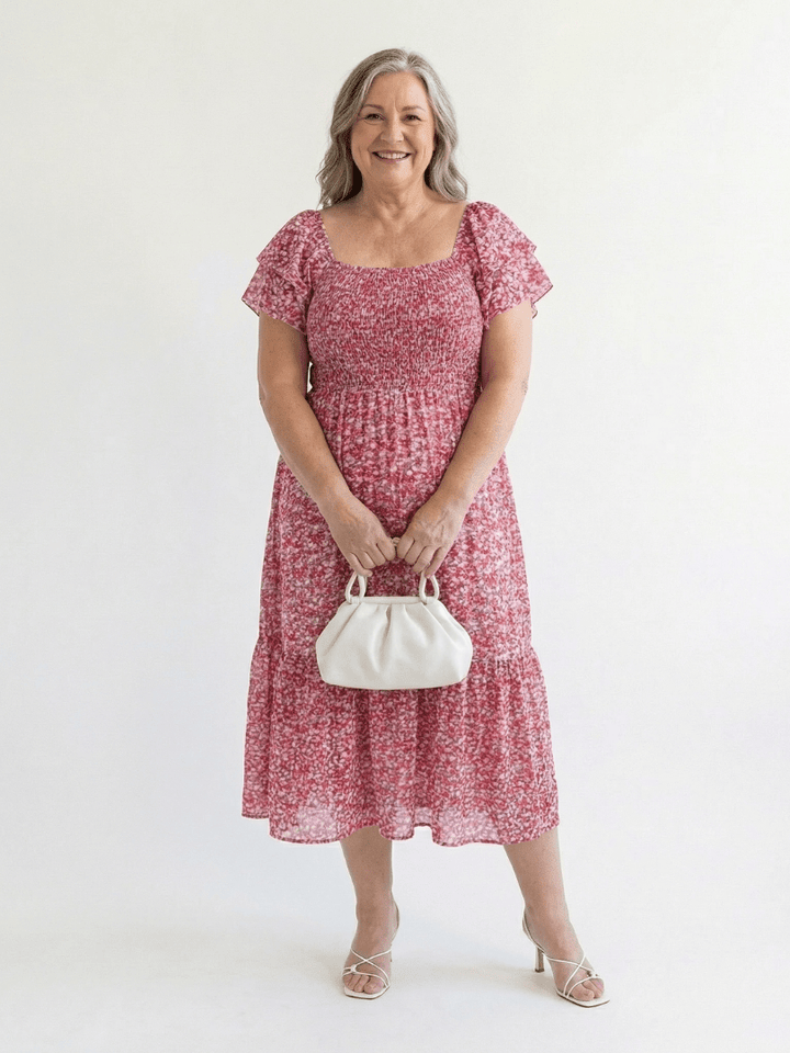 Odette | Off Shoulder Floral Smocked Midi Dress - Harry & Olivia Birmingham