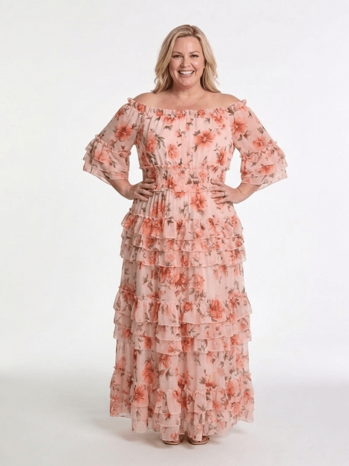 Rosalie | Off Shoulder Floral Ruffle Tiered Maxi Dress - Harry & Olivia Birmingham