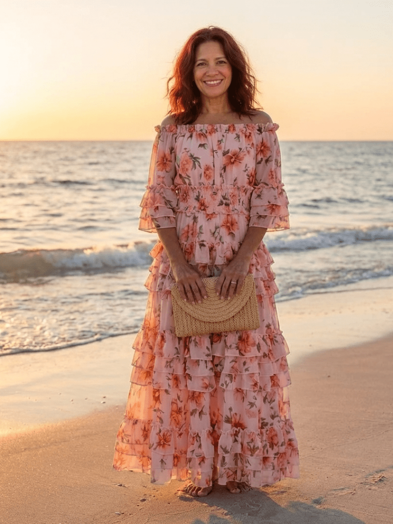 Rosalie | Off Shoulder Floral Ruffle Tiered Maxi Dress - Harry & Olivia Birmingham