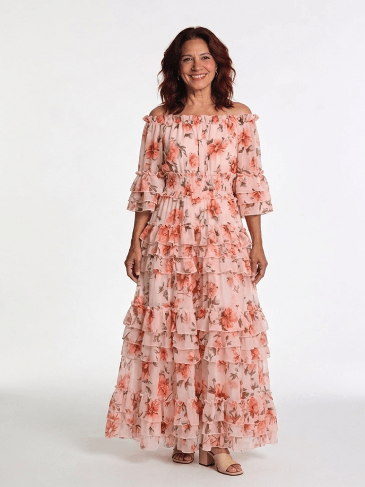 Rosalie | Off Shoulder Floral Ruffle Tiered Maxi Dress - Harry & Olivia Birmingham