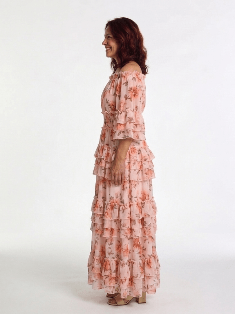 Rosalie | Off Shoulder Floral Ruffle Tiered Maxi Dress - Harry & Olivia Birmingham