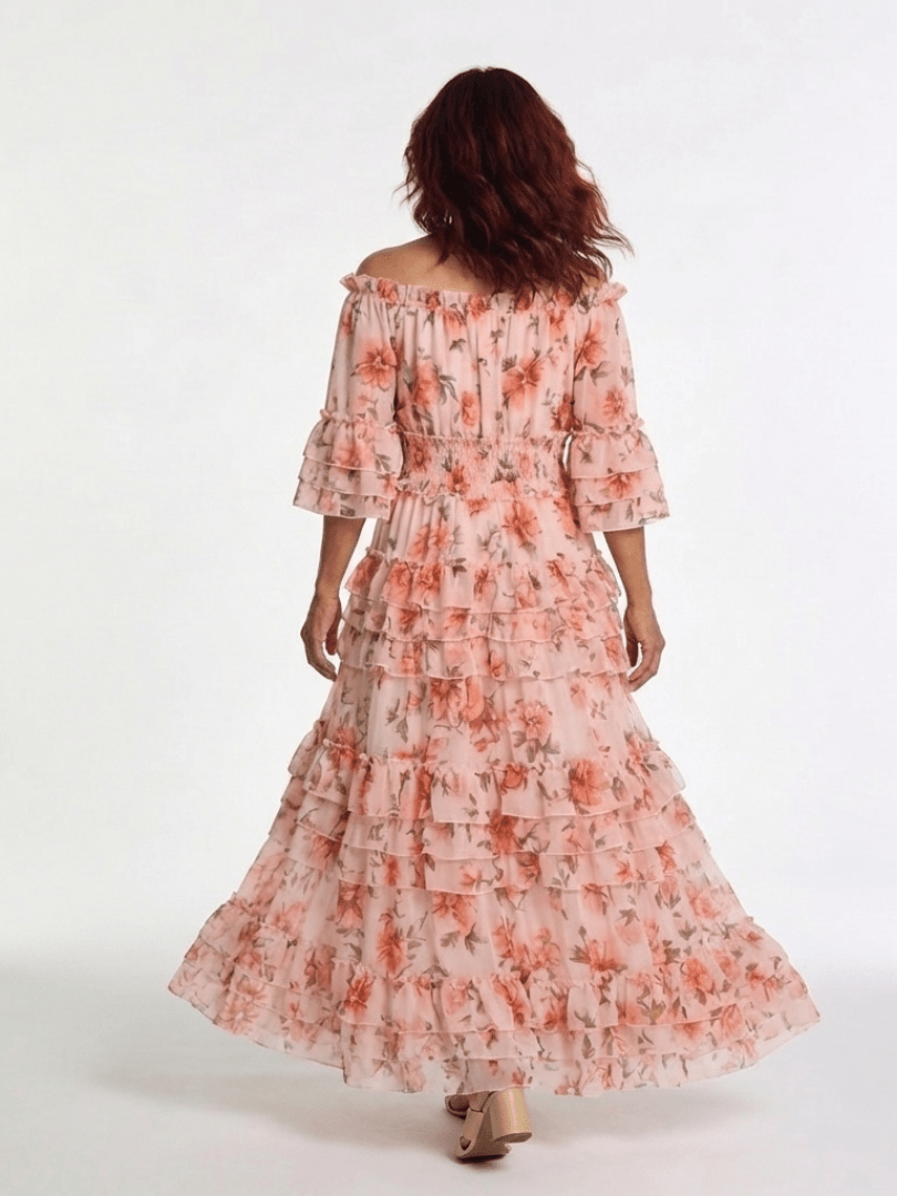 Rosalie | Off Shoulder Floral Ruffle Tiered Maxi Dress - Harry & Olivia Birmingham