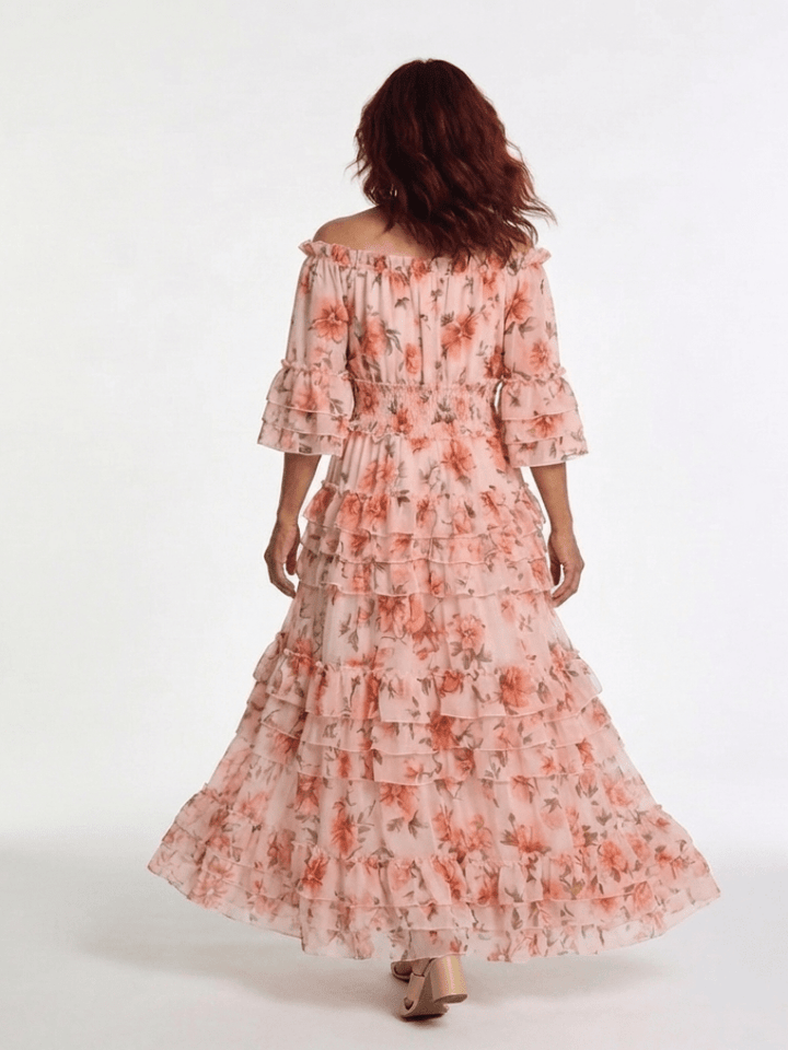 Rosalie | Off Shoulder Floral Ruffle Tiered Maxi Dress - Harry & Olivia Birmingham