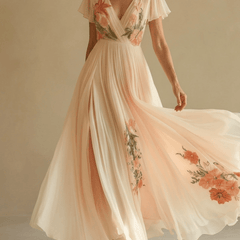 ROSALIND — Floral Appliqué Chiffon Maxi Dress - Harry & Olivia Birmingham