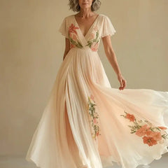 ROSALIND — Floral Appliqué Chiffon Maxi Dress - Harry & Olivia Birmingham