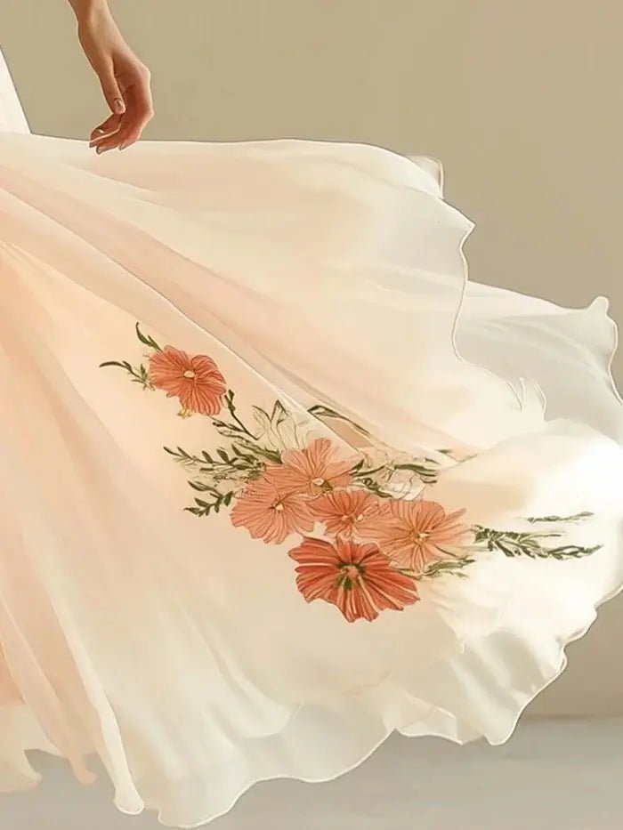 ROSALIND — Floral Appliqué Chiffon Maxi Dress - Harry & Olivia Birmingham