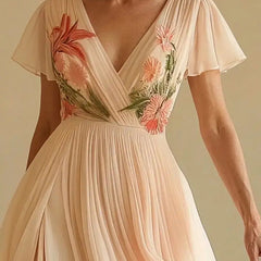 ROSALIND — Floral Appliqué Chiffon Maxi Dress - Harry & Olivia Birmingham