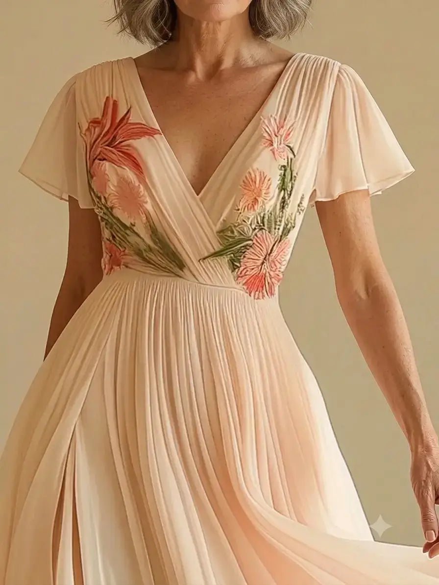 ROSALIND — Floral Appliqué Chiffon Maxi Dress - Harry & Olivia Birmingham