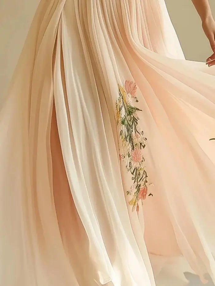 ROSALIND — Floral Appliqué Chiffon Maxi Dress - Harry & Olivia Birmingham