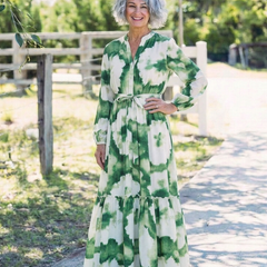 Sabine | Long Sleeve Tie Waist Tiered Maxi Dress - Harry & Olivia Birmingham