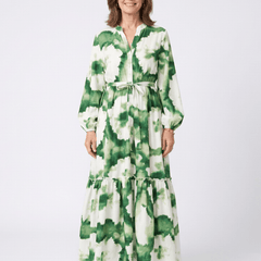 Sabine | Long Sleeve Tie Waist Tiered Maxi Dress - Harry & Olivia Birmingham
