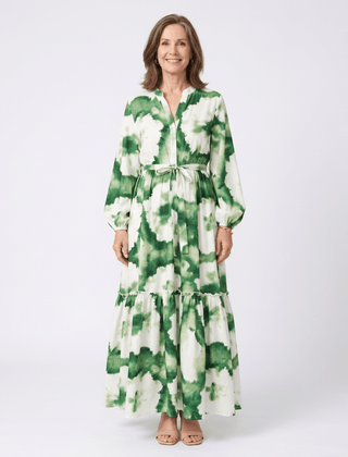 Sabine | Long Sleeve Tie Waist Tiered Maxi Dress - Harry & Olivia Birmingham