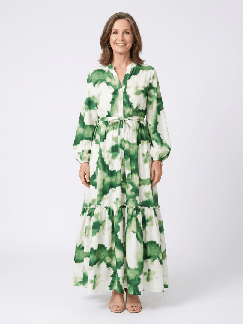 Sabine | Long Sleeve Tie Waist Tiered Maxi Dress - Harry & Olivia Birmingham