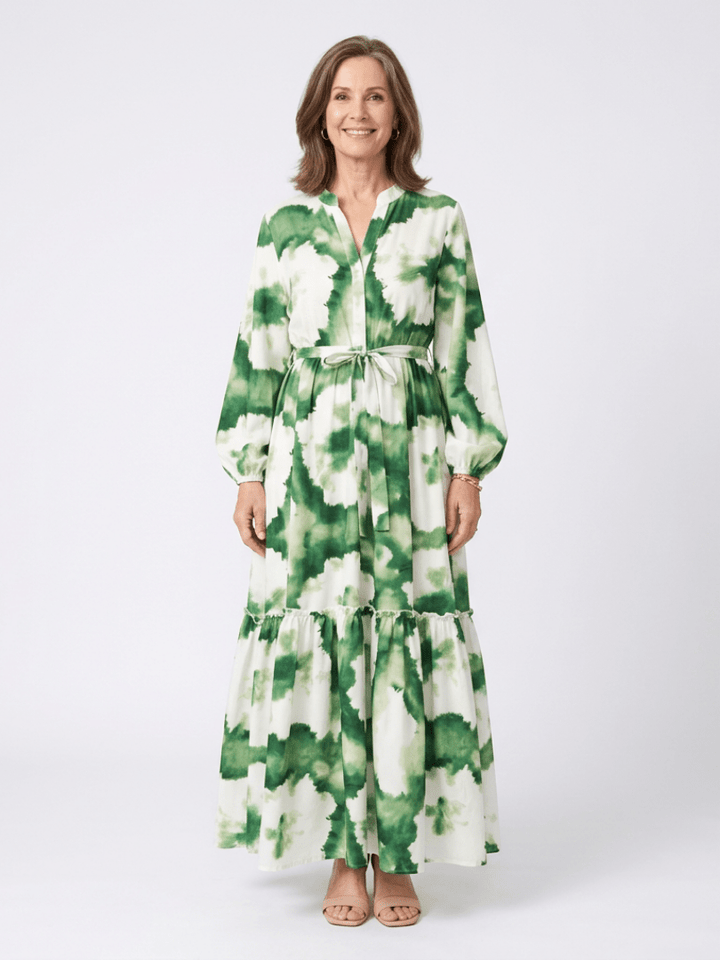 Sabine | Long Sleeve Tie Waist Tiered Maxi Dress - Harry & Olivia Birmingham