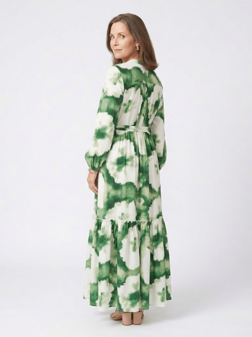 Sabine | Long Sleeve Tie Waist Tiered Maxi Dress - Harry & Olivia Birmingham